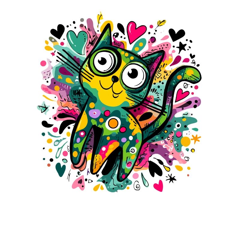 Kunterbunte Graffiti-Katze Kunstwerk