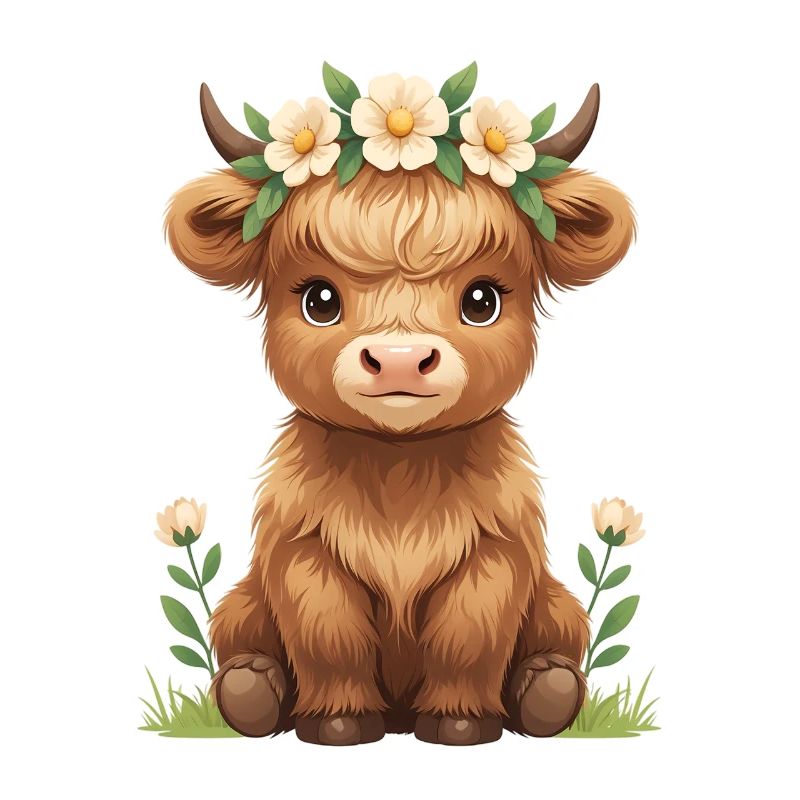 Veau de vache dans une couronne de fleurs