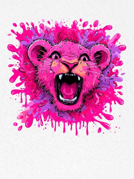 Pinker Löwe im Farbschwall