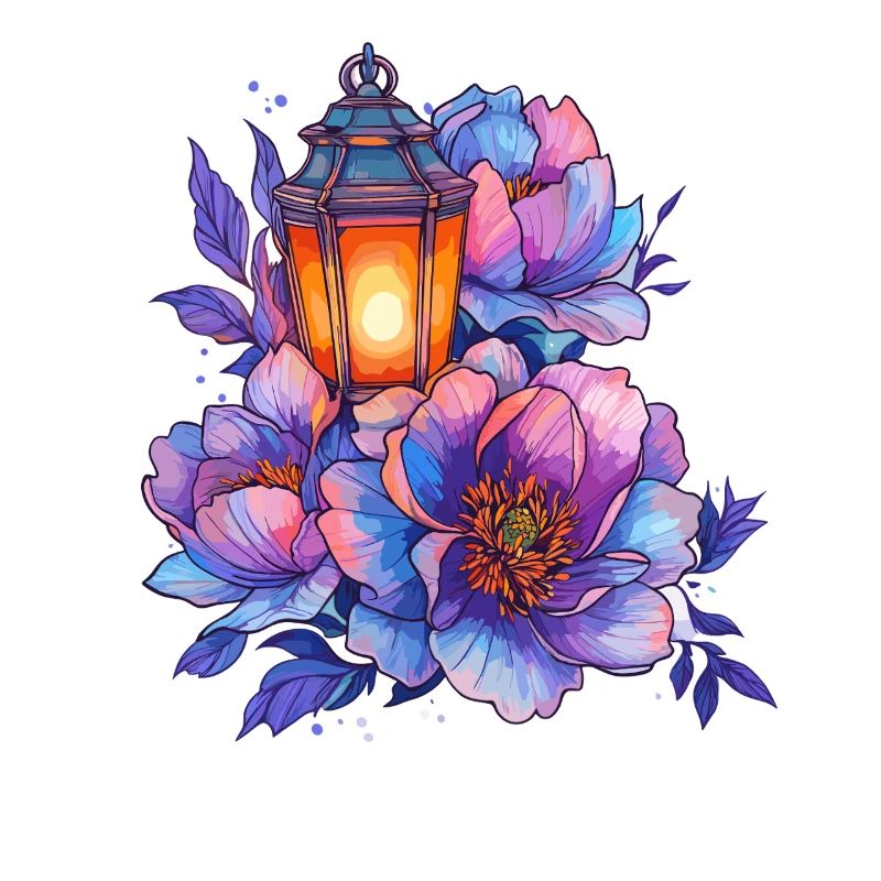 Lumière de lanterne devant des pivoines colorées