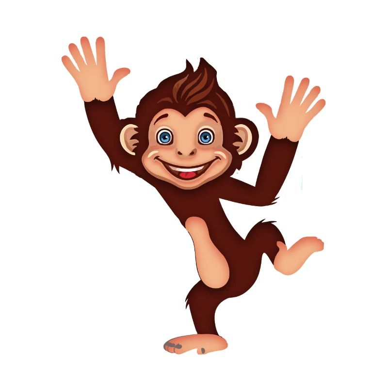 Dessin animé mignon de la jungle du singe dansant joyeux