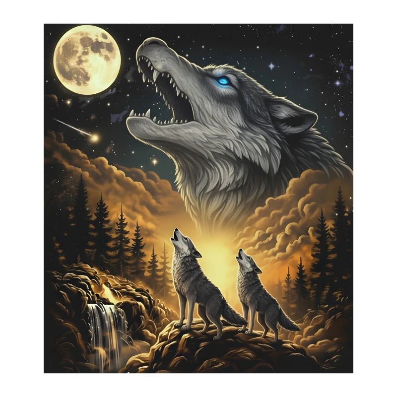 Moonlit Night Wolf Pack in Starlight