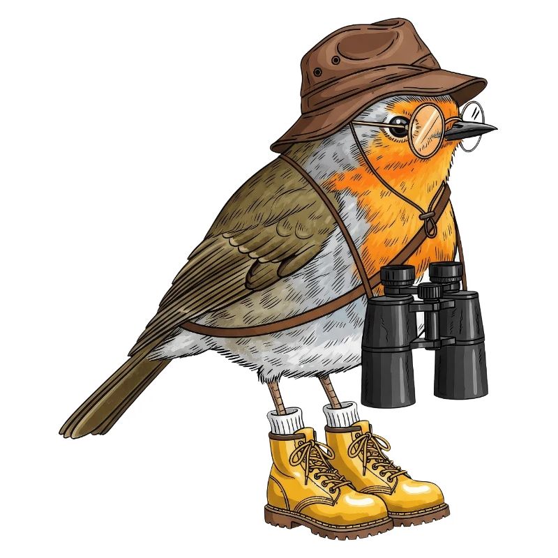 Entdecker-Robin mit Fernglas