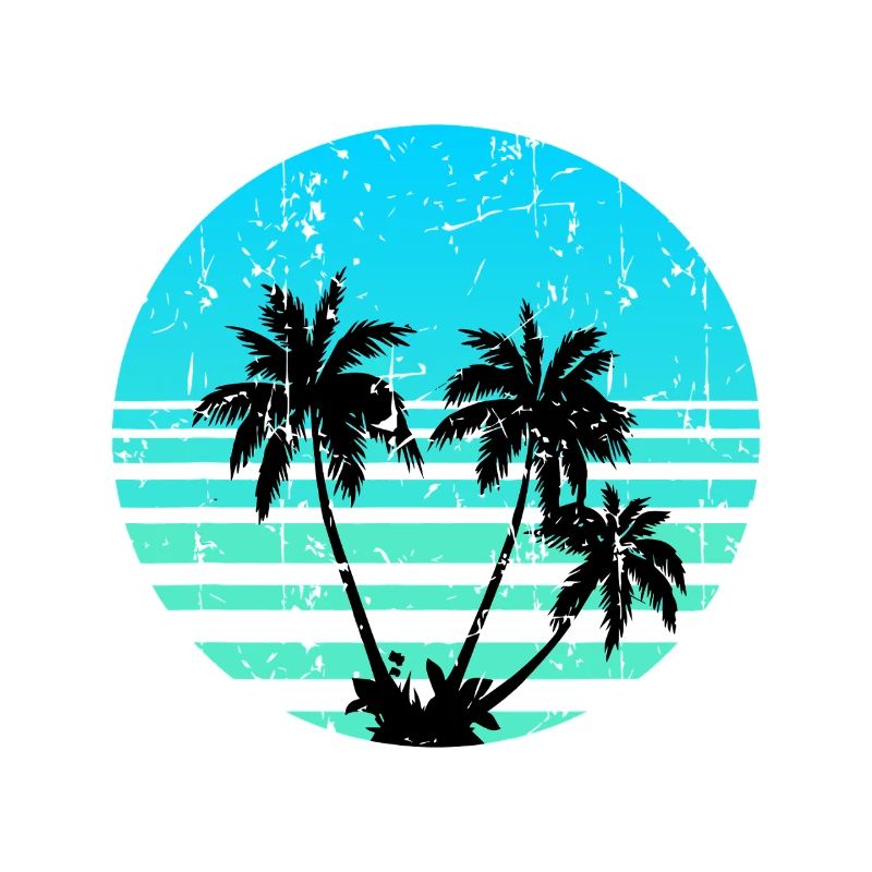 Tropical Palm Sunset Retro Circle