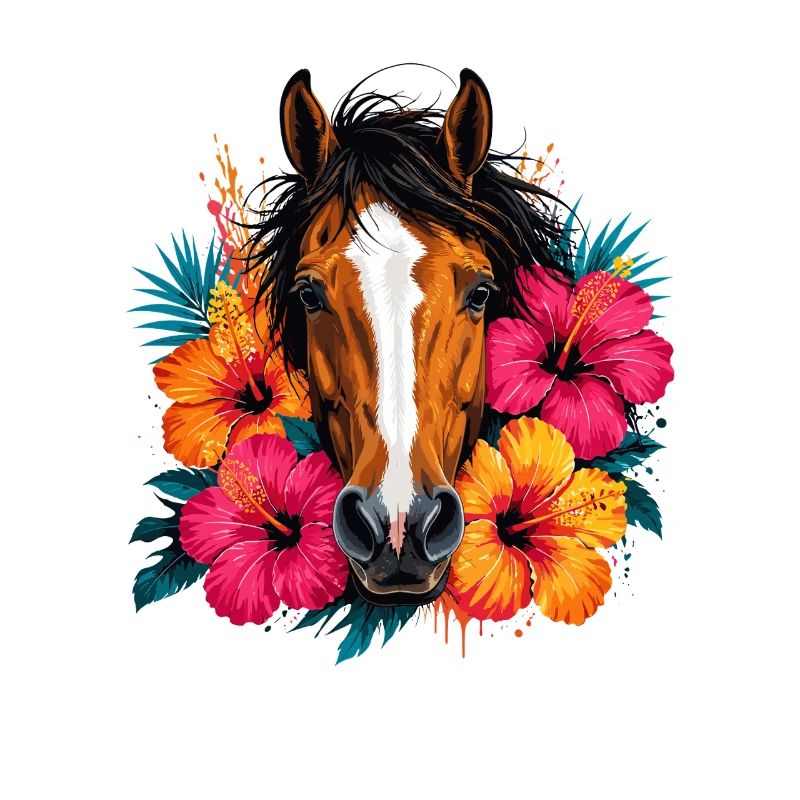 Pferd mit tropischen Blüten
