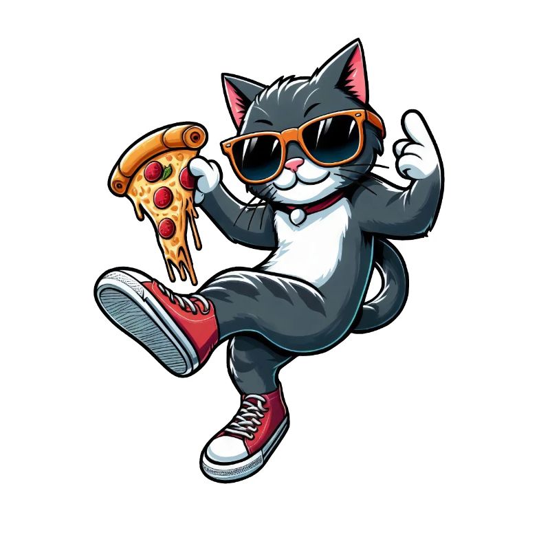 Chat dansant pizza cool amateur de pizza dessin animé