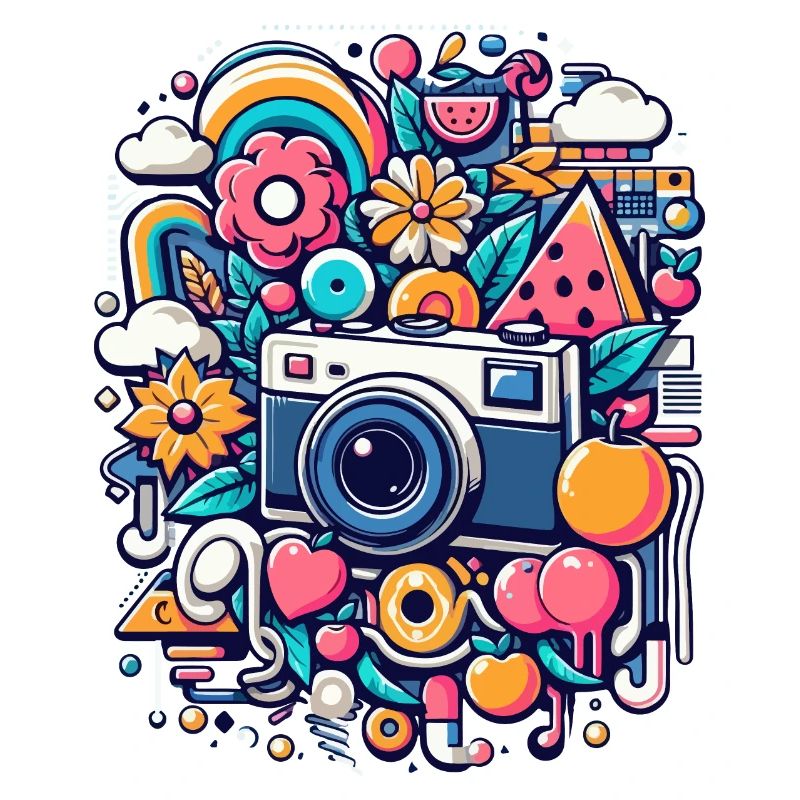 Bunte Collage mit Kamera