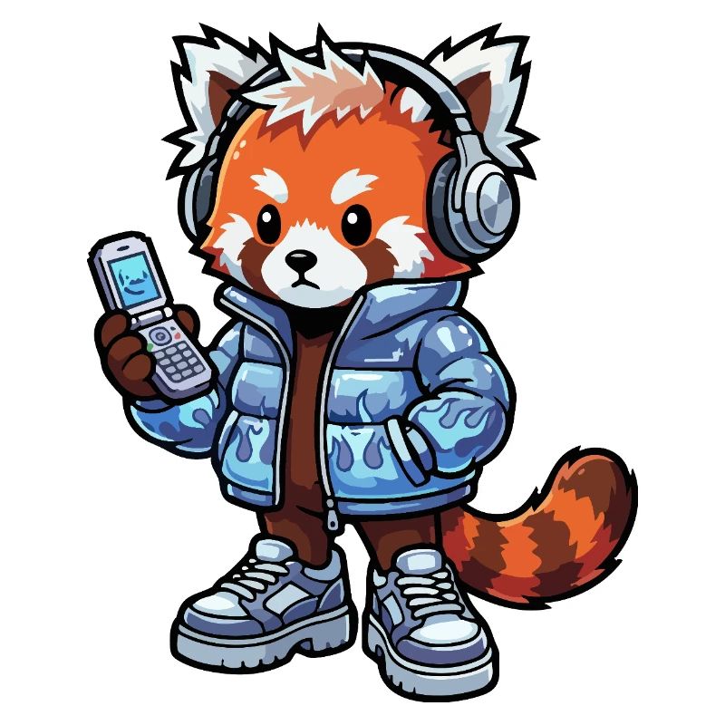 Roter Panda mit Kopfhörern 90er
