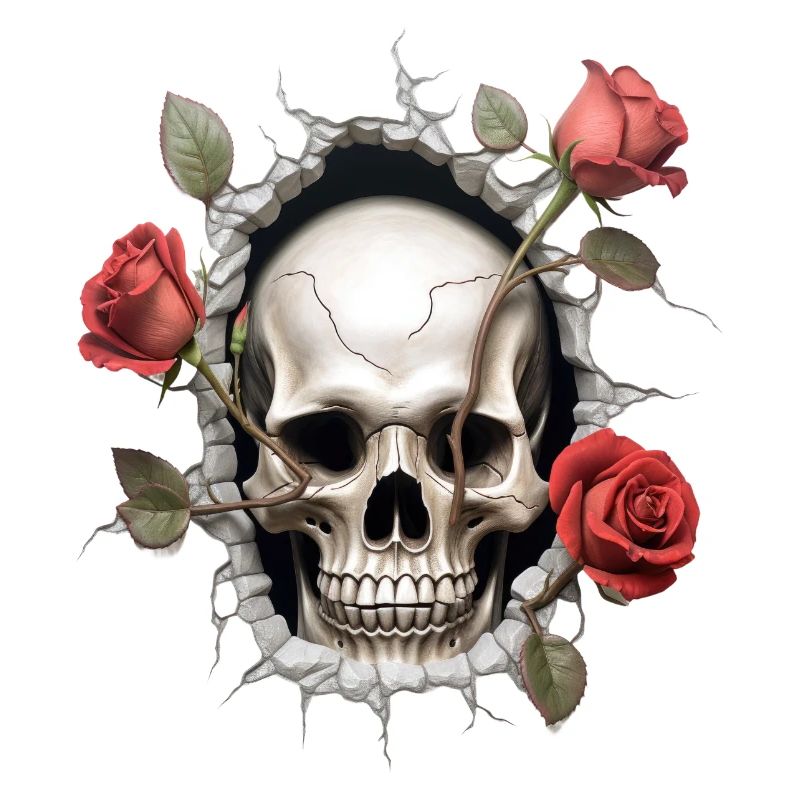 Impression d’art gothique tête de mort et roses