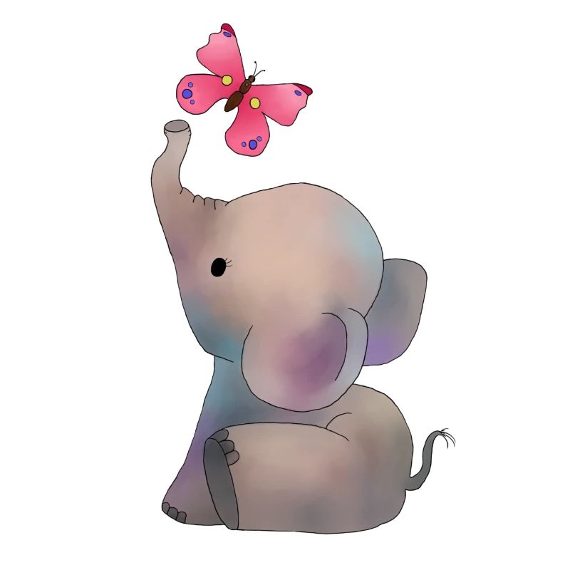 Elefant mit rosa Falter