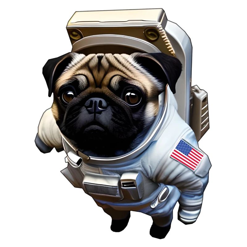 Pug floating in space