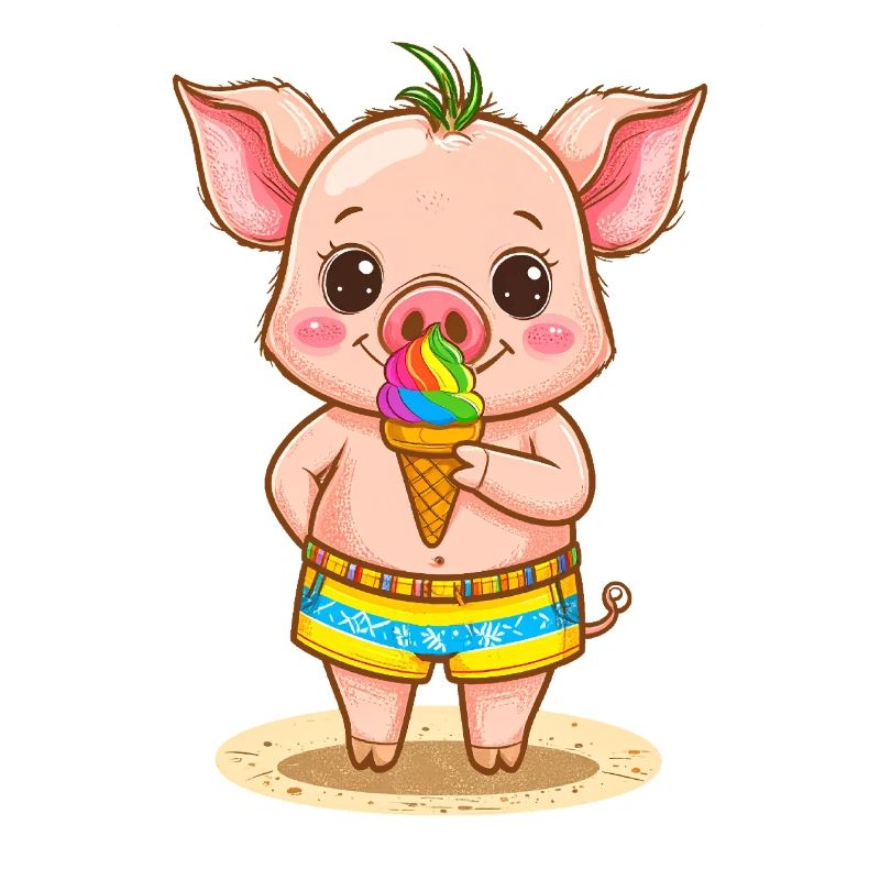 Kleines Schweinchen mit buntem Eis