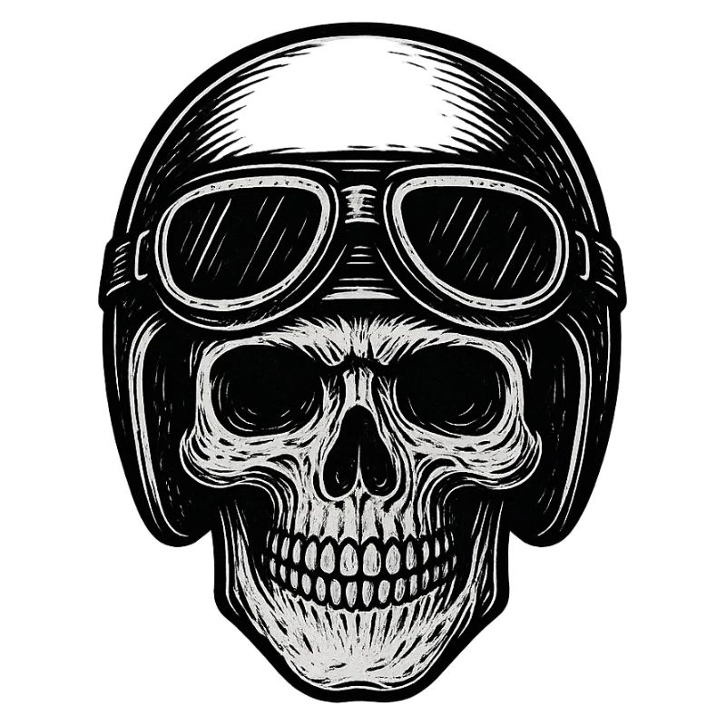 Aviator skull in black and white