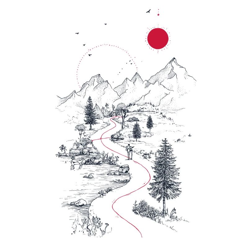 Roter Pfad durch Berglandschaft