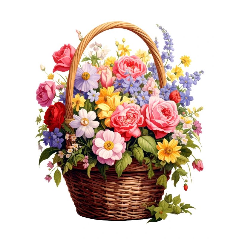 Wicker basket with spring flowers