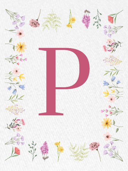 Florale Initialen "P", Buchstaben Monogramm