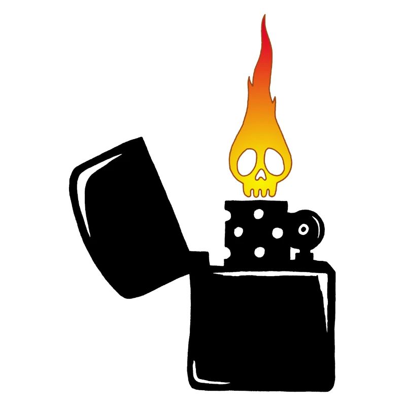 Flammenschädel und schwarzes Feuerzeug