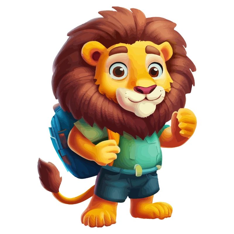 Adventurous Lion Backpacker Illustration
