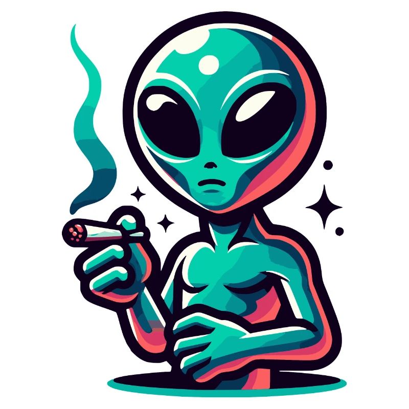 Alien mit Joint Zigarette rauchen