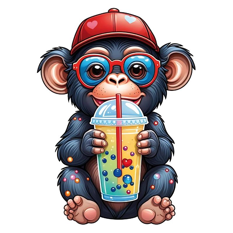 Kleiner Affe Schimpanse mit Limonade