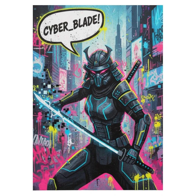 Cyber Samurai Neon Graffiti