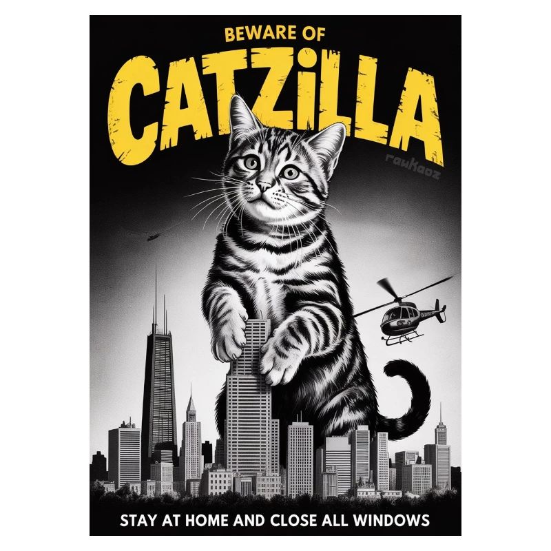Catzilla über der Skyline der Stadt