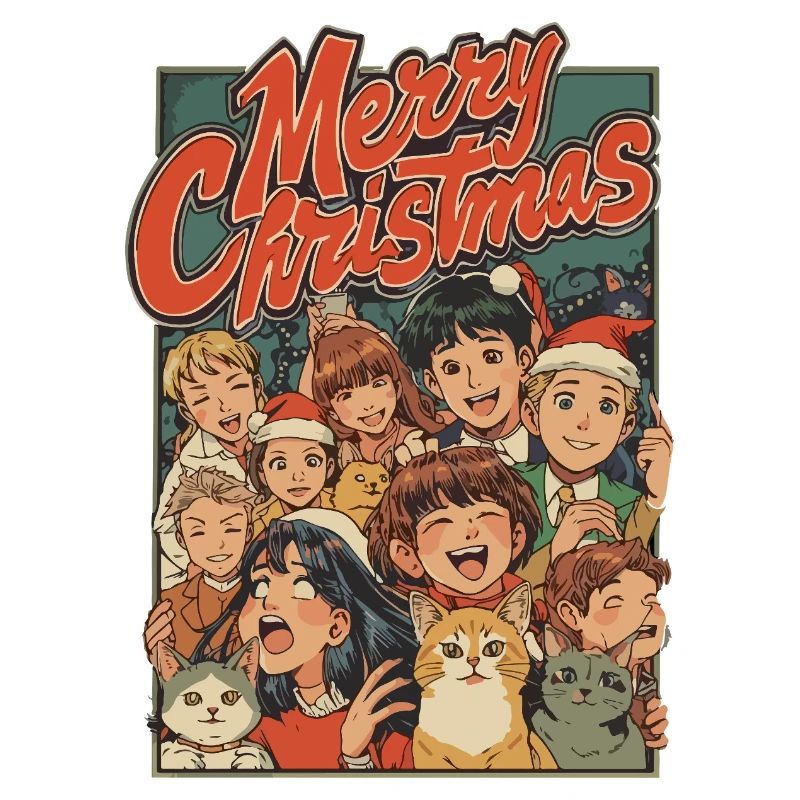 Retro Weihnachtskinder Katzen Cartoon