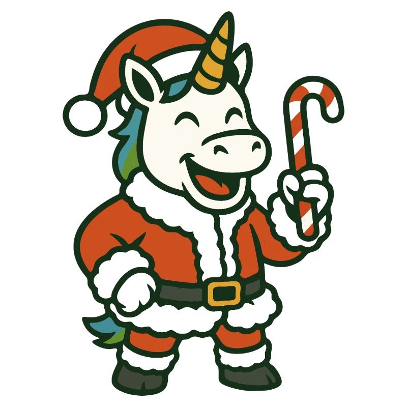 Weihnachtsmann-Einhorn mit Zuckerstangen-Kunst