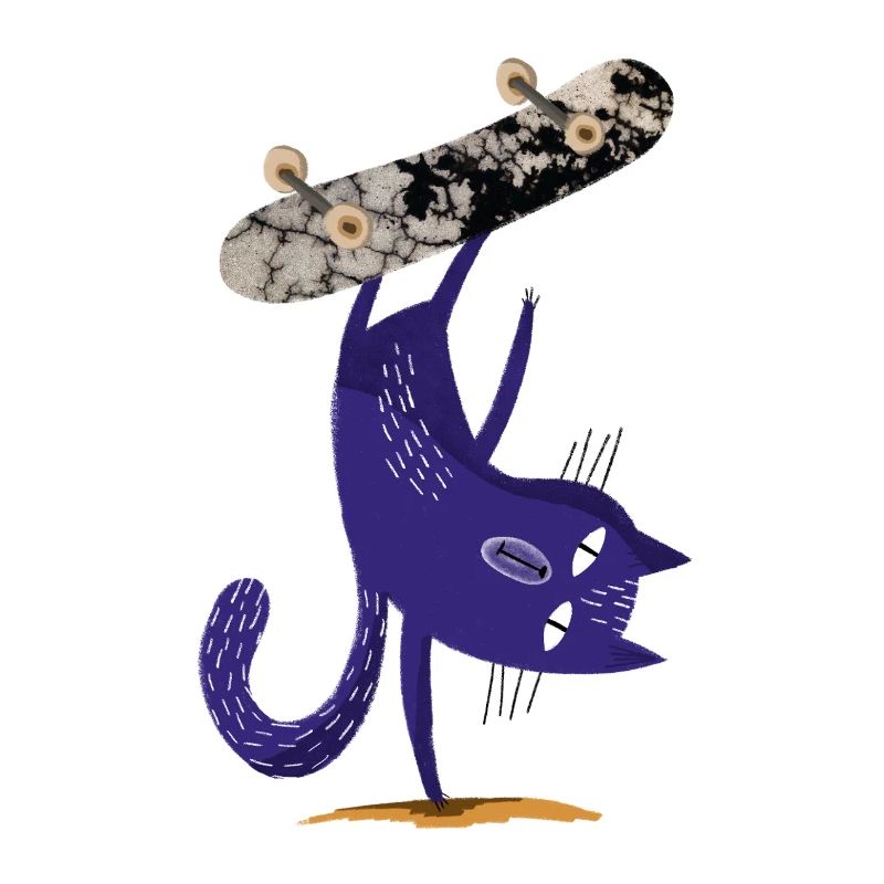 Lila Katze auf Skateboard