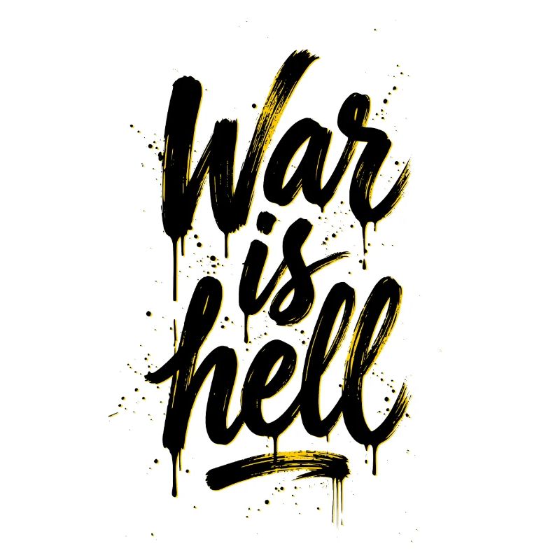 Yellow Graffiti Brush Script on Black War ist die Hölle