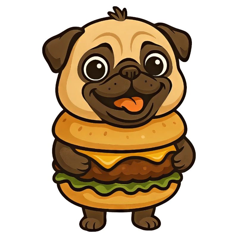 Funny Pug with Hamburg Cheeseburger Mythical Creature