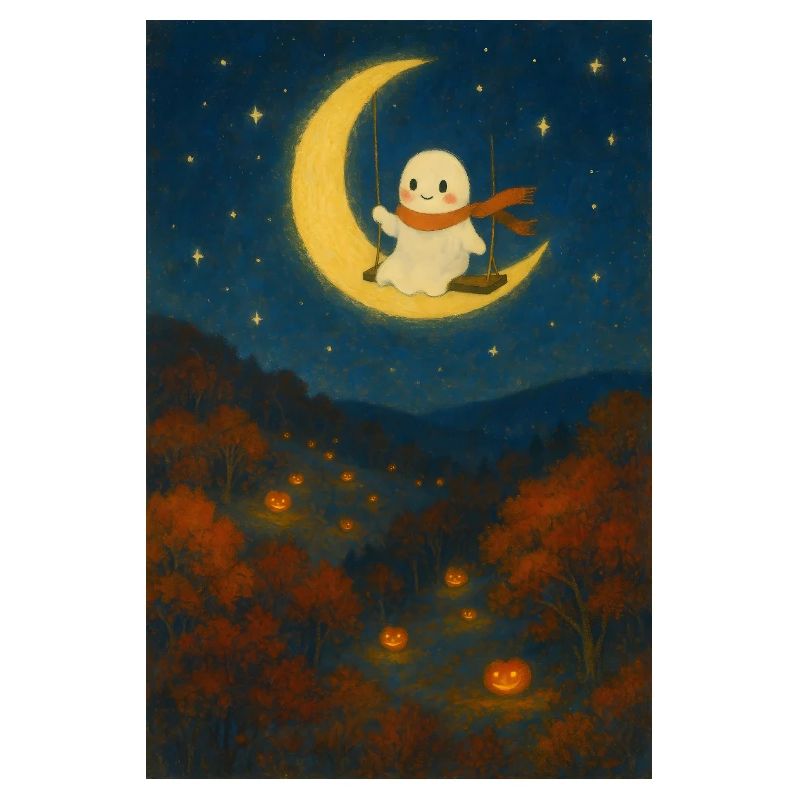 Halloween Cute Ghost Moon