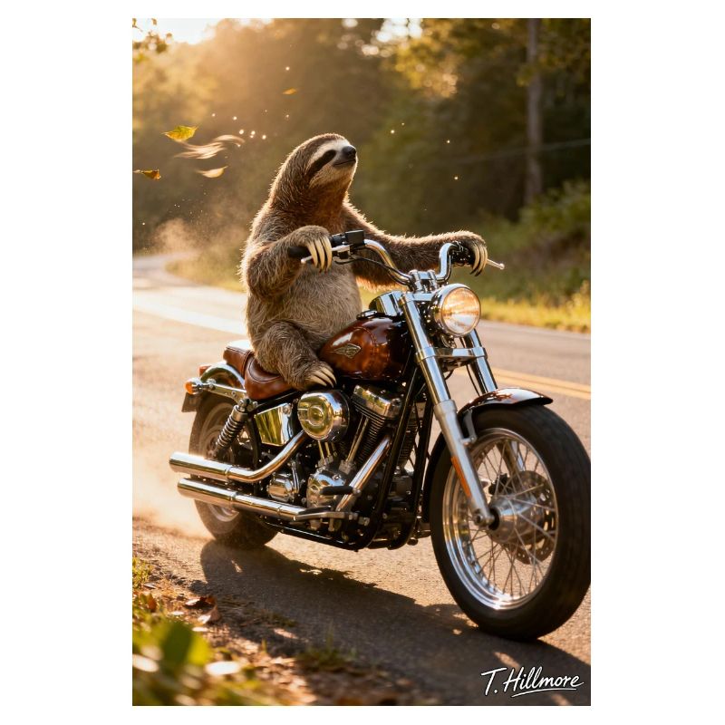 Sloth on motorcycle