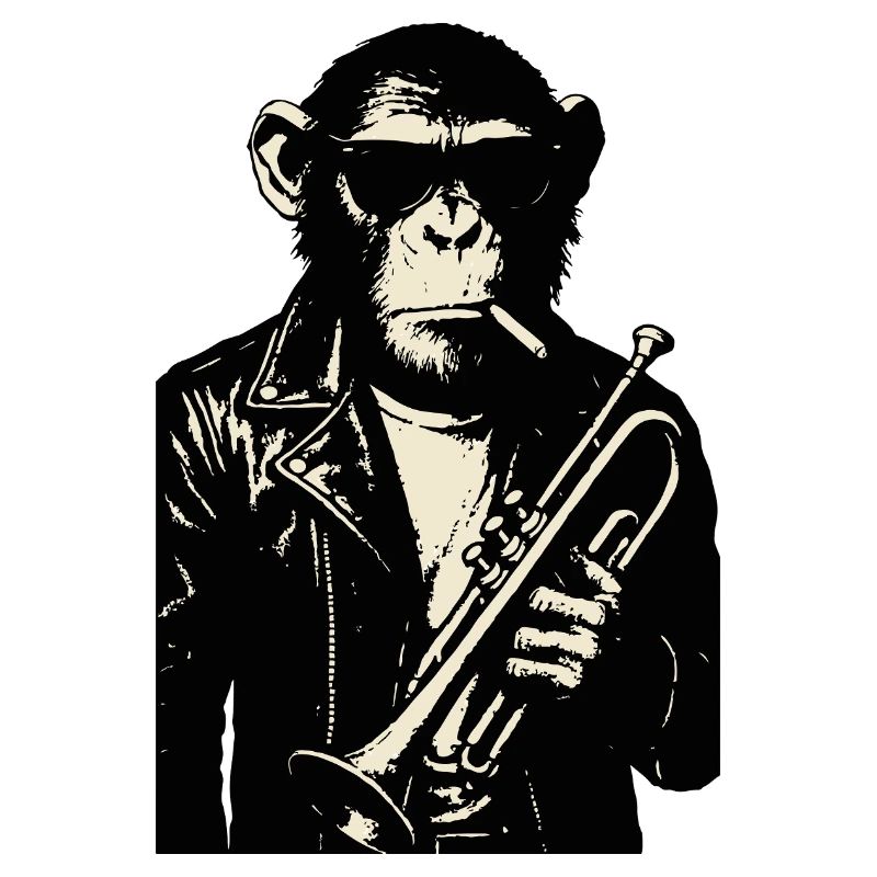 Lederjacke Jazz-Schimpanse mit Trompete