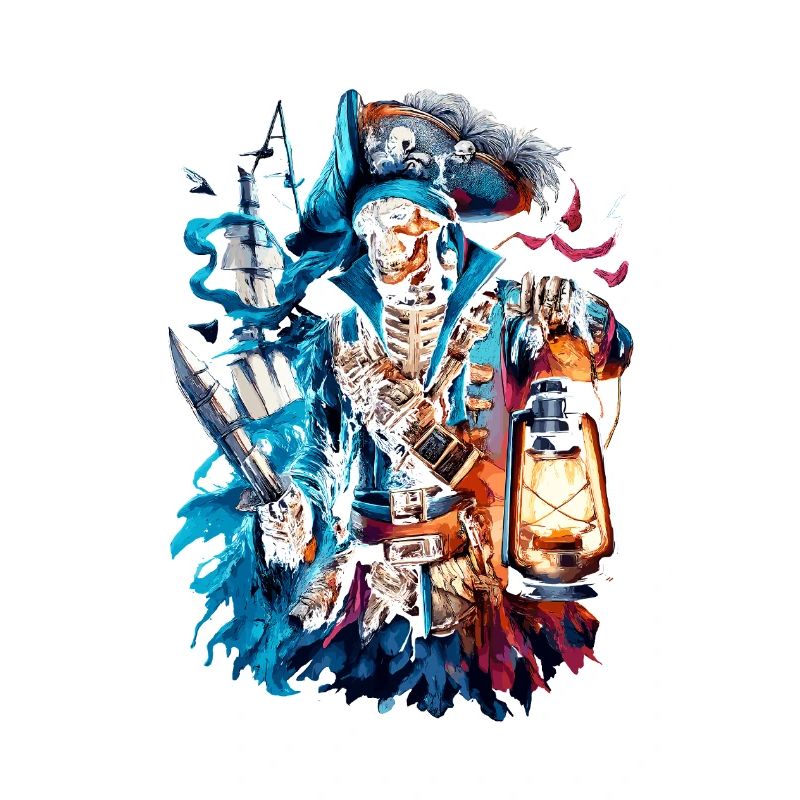 Skeleton pirate in lantern light