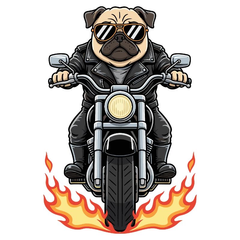 Cool Biker Pug Motorradflammen