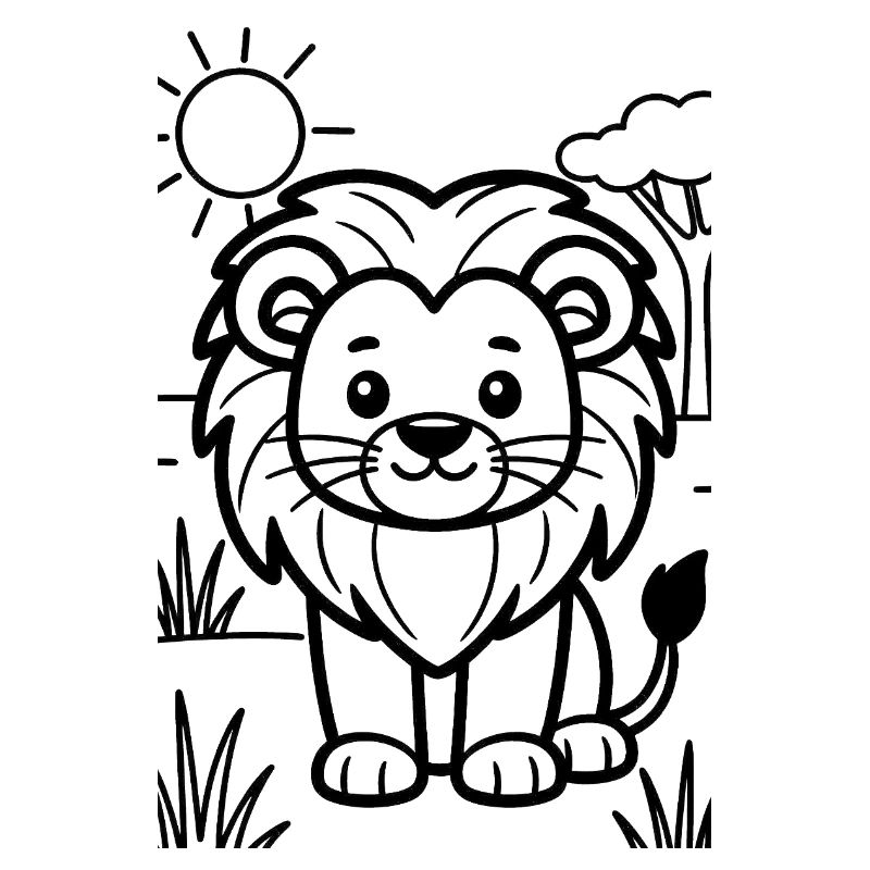 Friendly Lion Line Art for Coloring