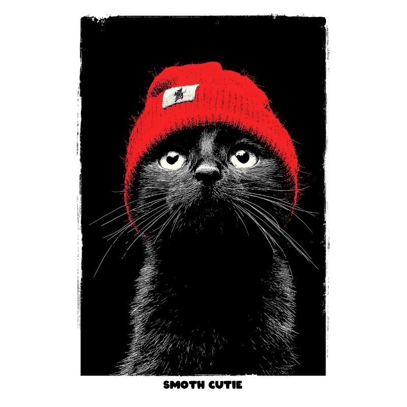 Cat in Red Cap: Noir Contrast