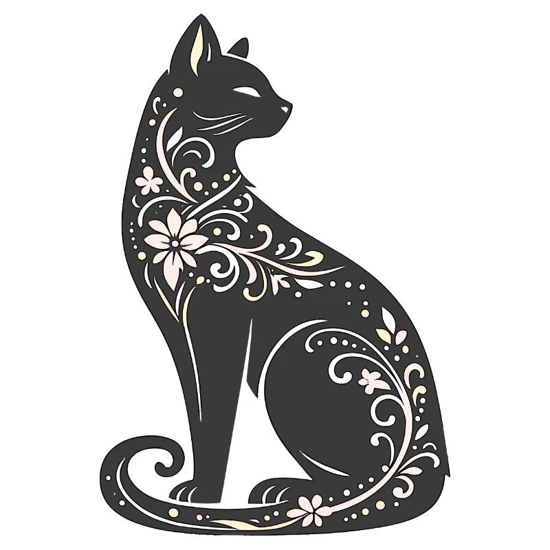 Night Cat Floral Elegance