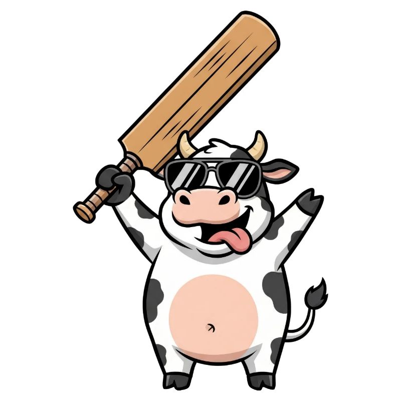 Vache drôle avec batte de cricket dessin animé