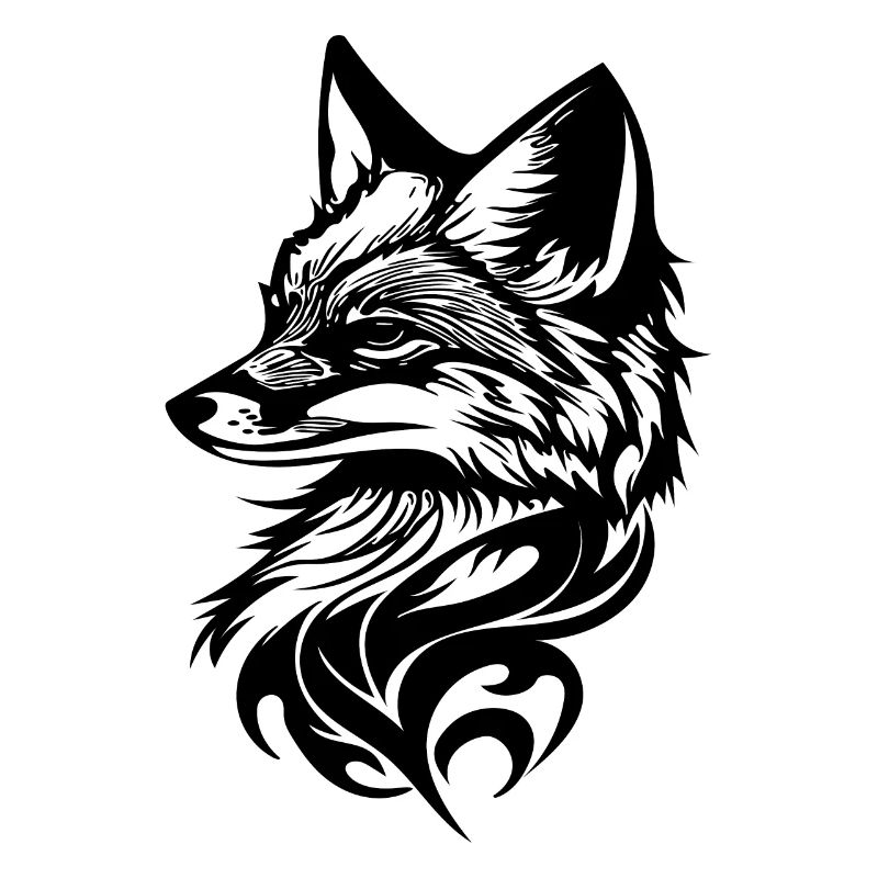 Fox Portrait in Tribal Tattoo Ink
