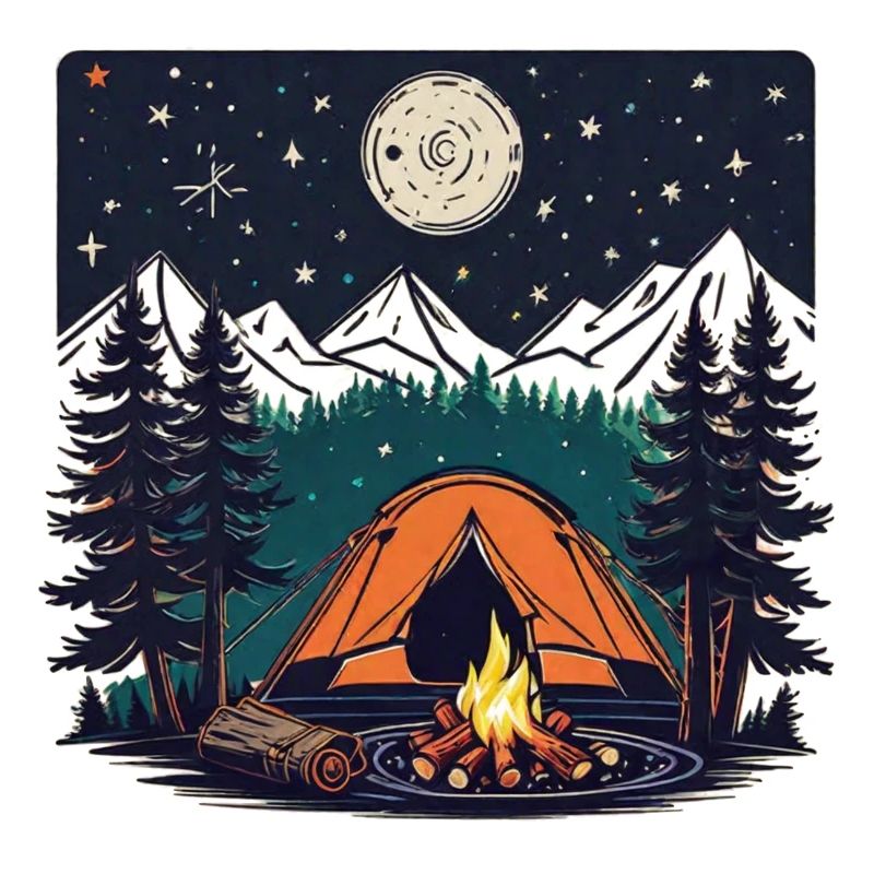 camping, tente et feu de camp