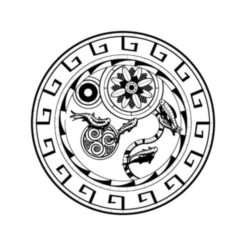Aztekisches Mandala mit Fischen