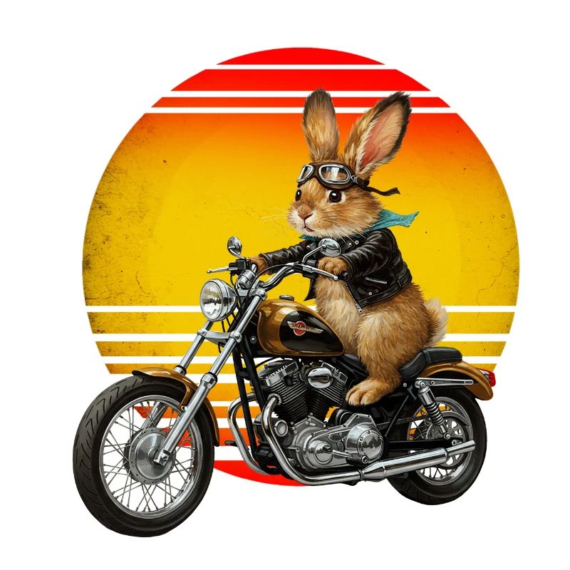 A rabbit on a Motocycle
