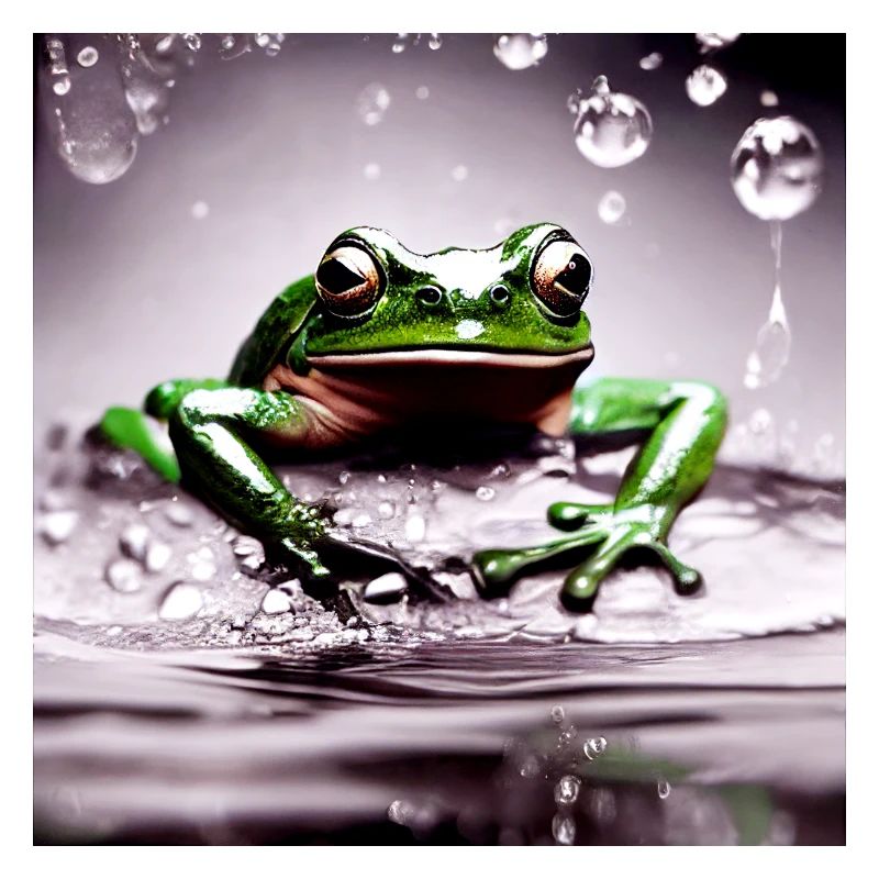 Green Tree Frog Water Puddle Drop Jump