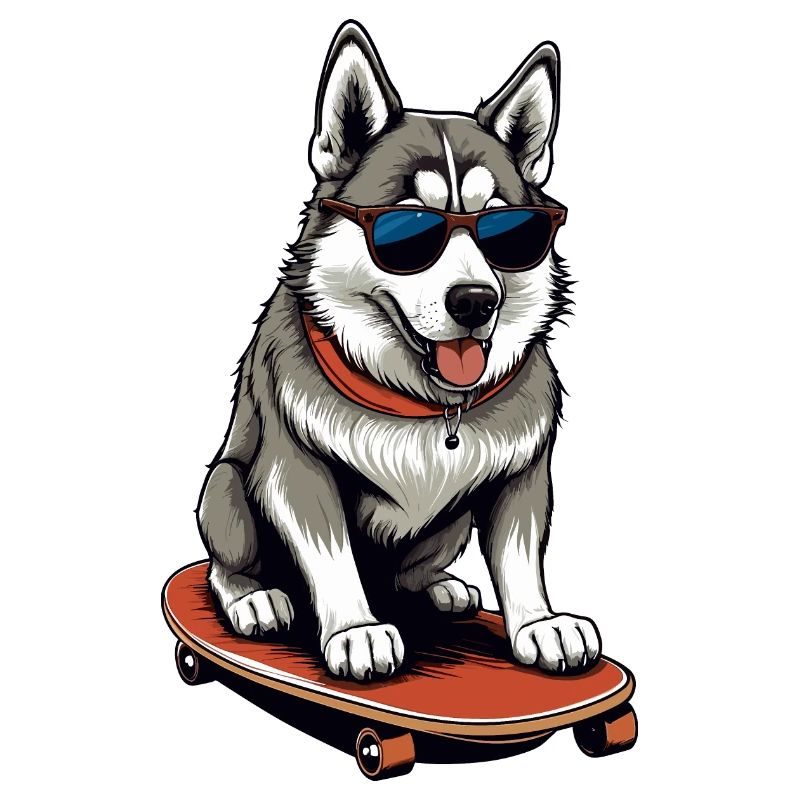 Cute husky on skateboard