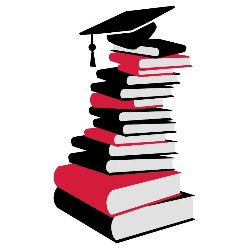 A stack of books with a mortarboard