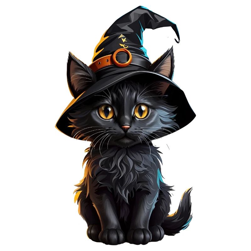 Witch kitten in a magic hat