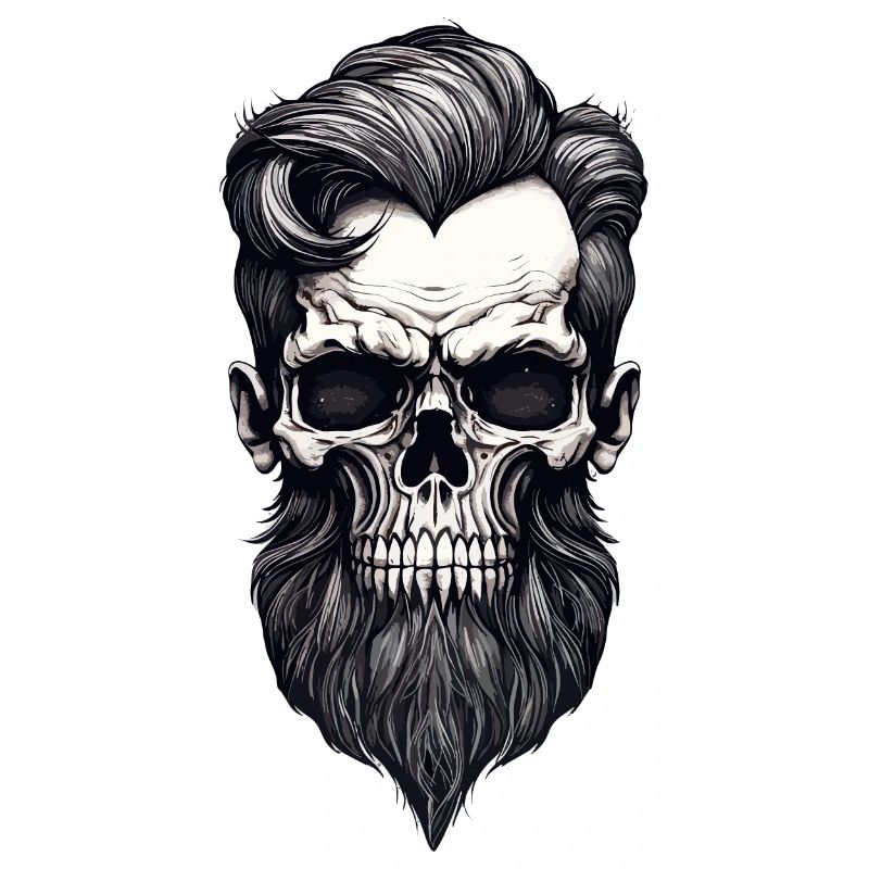 Rockabilly Schädel Mann mit Bart schwarz weiß