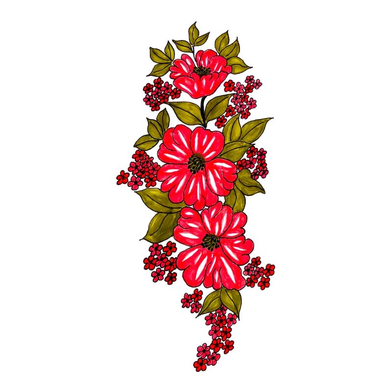 Rote Blütenkaskade mit Blättern